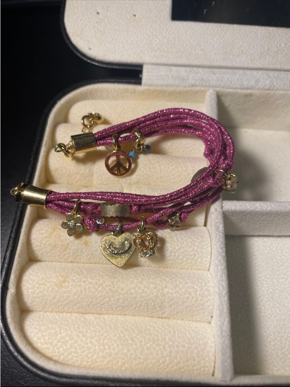 Juicy Couture Pink Multi-Strand Charm Bracelet with Gold Accents